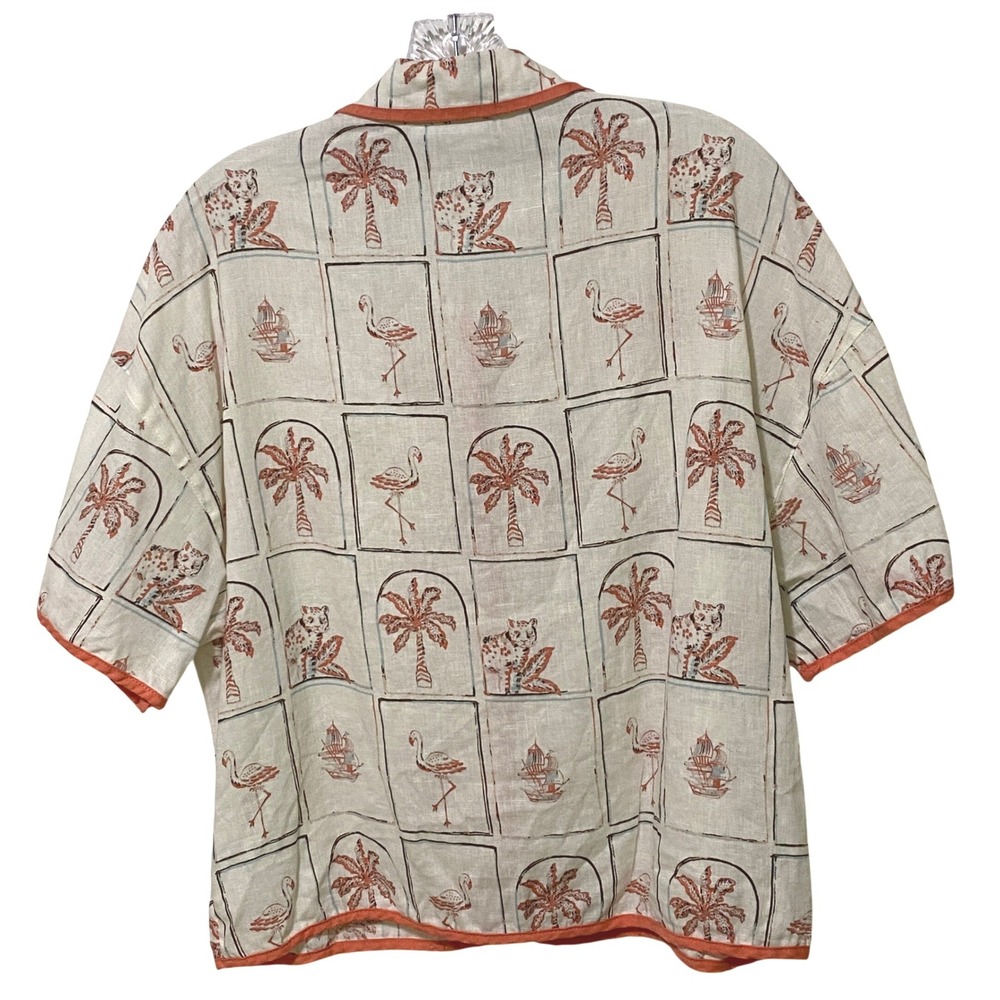 C&C California Linen Tropical Flamingo Button Camp Shirt Womens M Resort Cruise - Picture 4 of 6